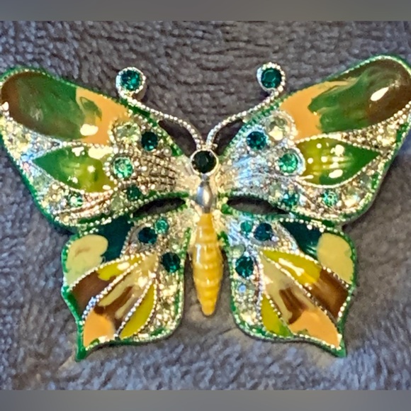 Vintage lot of 2 Butterfly pins brooch Avon light blue green yellow sparkle - Picture 13 of 16